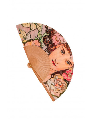 Art Nouveau hand held fan in wood and...