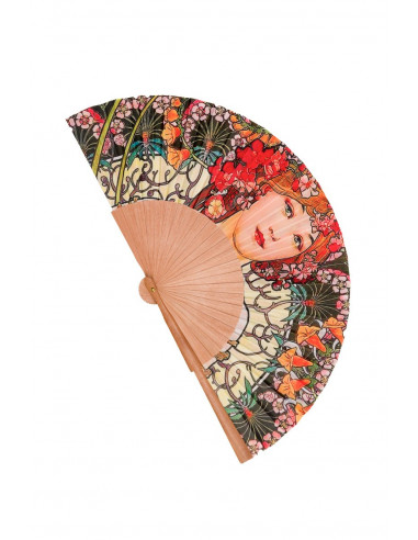 Silk fan and wood with mosaic by Gaudi in Barcelona