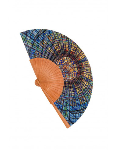 Art Nouveau hand held fan in wood and...