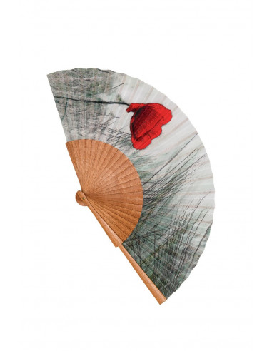 Wood fan and organic, ecological and sustainable cotton fabric Handmade in Spain