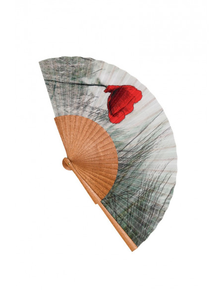 Wood fan and organic cotton fabric, ecological and sustainable. handmade in Spain