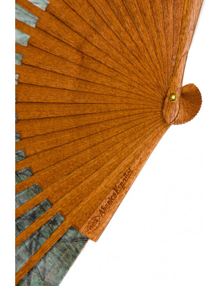 Abanico de madera y tela de algodón orgánico, ecológico y sostenible. hecho a mano en España