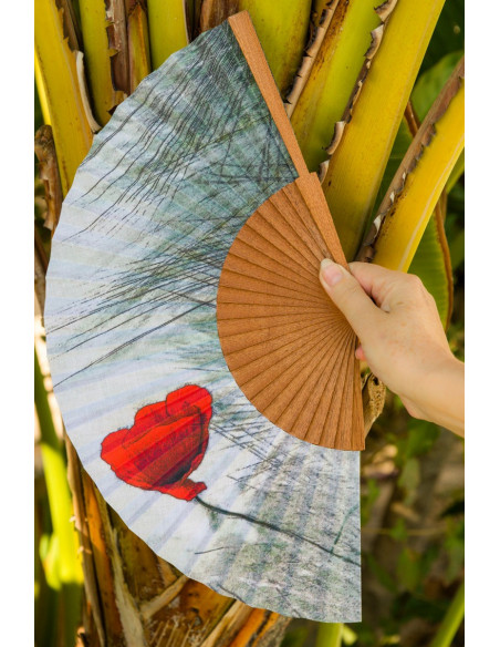 Wood fan and organic cotton fabric, ecological and sustainable. handmade in Spain