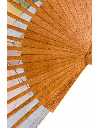 Abanico de madera y tela de algodón orgánico, ecológico y sostenible. hecho a mano en España