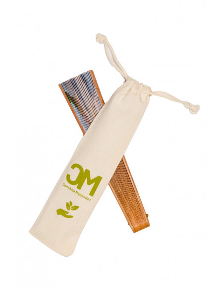 Wood fan and organic cotton fabric, ecological and sustainable. handmade in Spain, medium size