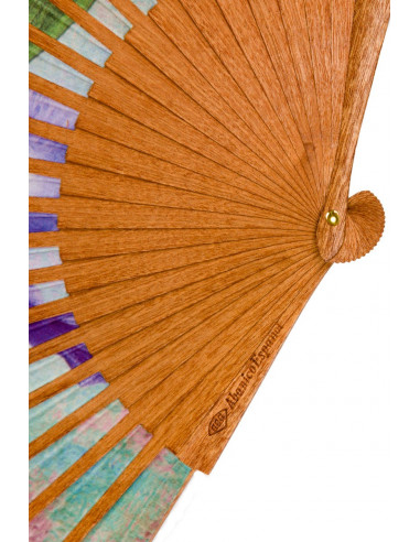 Wood fan and organic cotton fabric, ecological and sustainable. handmade in Spain, medium size