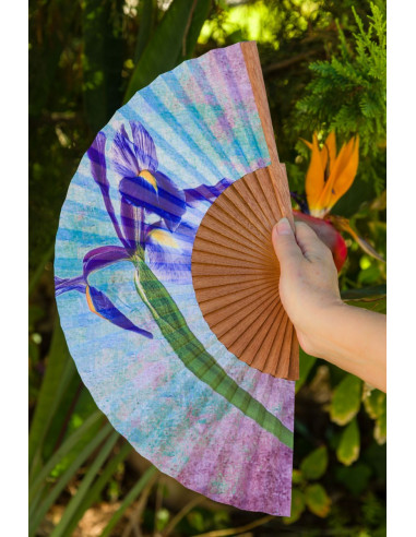Wood fan and organic cotton fabric, ecological and sustainable. handmade in Spain, medium size