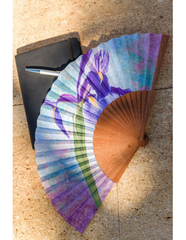 Wood fan and organic cotton fabric, ecological and sustainable. handmade in Spain, medium size