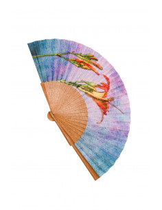 Wood fan and organic cotton fabric, ecological and sustainable. handmade in Spain, medium size