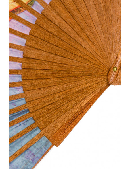 Ventall de fusta i tela de cotó orgànic, ecològic i sostenible. fet a mà a Espanya, mida mitjana