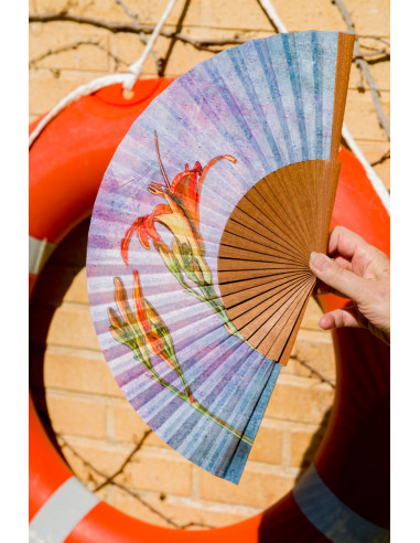 Wood fan and organic cotton fabric, ecological and sustainable. handmade in Spain, medium size