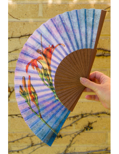Wood fan and organic cotton fabric, ecological and sustainable. handmade in Spain, medium size