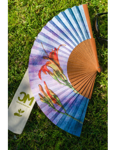 Wood fan and organic cotton fabric, ecological and sustainable. handmade in Spain, medium size