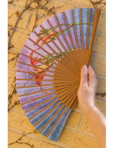 Wood fan and organic cotton fabric, ecological and sustainable. handmade in Spain, medium size