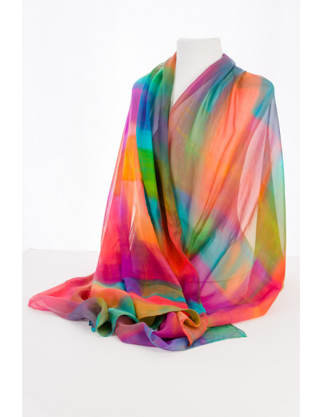 Large Natural Silk Shawl Scarf for women. Made and hand painted in Crêpe de Seda.