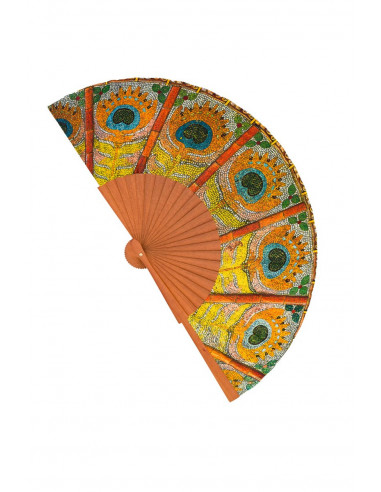 Silk fan and wood with mosaic by Gaudi in Barcelona