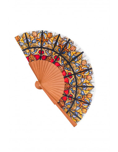 Silk fan and wood with Art Nouveau style
