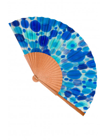 Large handheld Fan of wood and natural silk. Drops from heaven