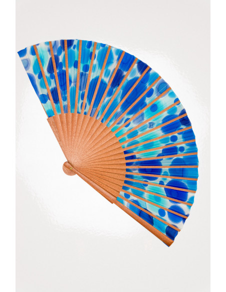 Large handheld Fan of wood and natural silk. Drops from heaven