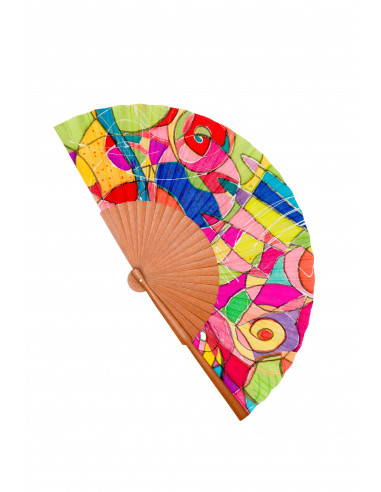handheld Fan of wood and natural silk