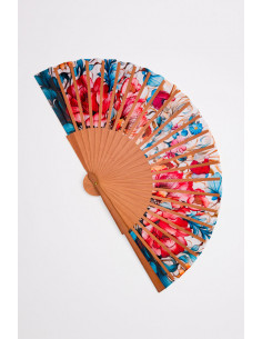 Silk and wood folding handheld Fan Art Nouveau style 2