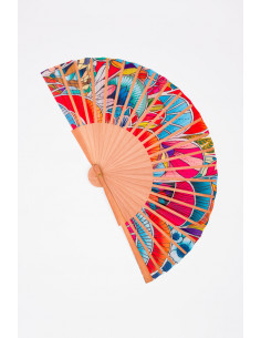 Silk and wood folding handheld Fan Art Nouveau style 2