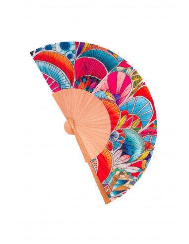 Silk and wood folding handheld Fan Art Nouveau style