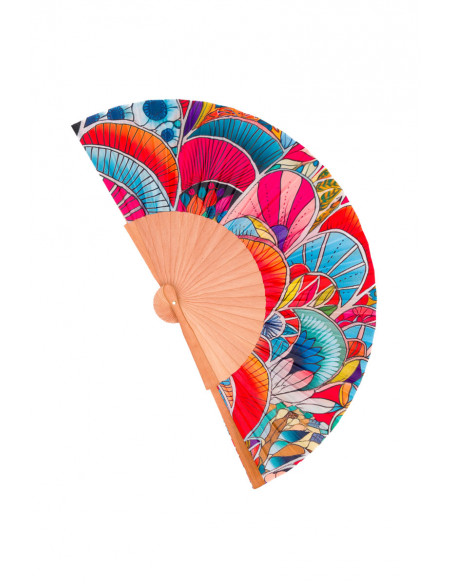 Silk and wood folding handheld Fan Art Nouveau style