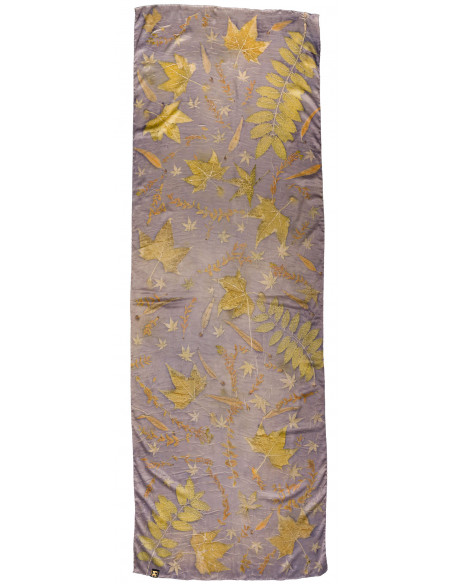 Chal, Pañuelo o Fular para mujer de Seda natural, ecoprint hecho a mano. Pieza única. Seda Satén.