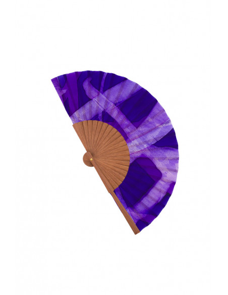 Abanico pequeño morado ecológico de madera y Seda natural