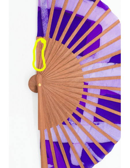 Abanico pequeño morado ecológico de madera y Seda natural