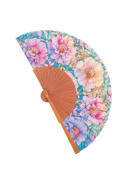Ventall de fusta i seda estil Art Nouveau – Colors pastís i artesania espanyola – perfecte per a la calor – mitjana 23cm