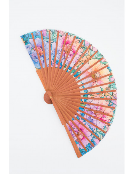 Ventall de fusta i seda estil Art Nouveau – Colors pastís i artesania espanyola – perfecte per a la calor – mitjana 23cm