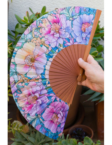 Ventall de fusta i seda estil Art Nouveau – Colors pastís i artesania espanyola – perfecte per a la calor – mitjana 23cm