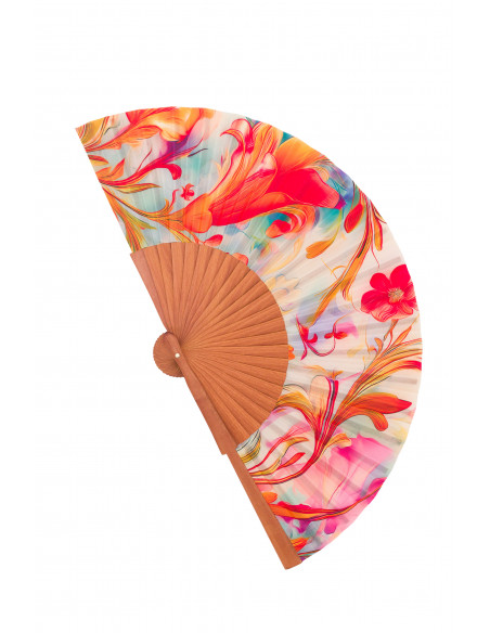 Ventall espanyol de fusta i seda en colors pastís - Disseny Art Nouveau ideal per a l'estiu. Mitjà 23 cm