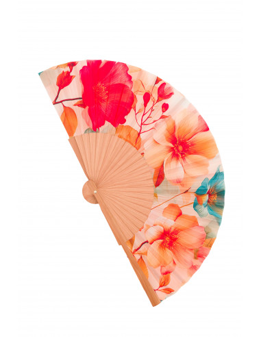 Spanish fan in pastel colors, made of wood and silk – Art Nouveau design, ideal for summer. Medium, 9” in length