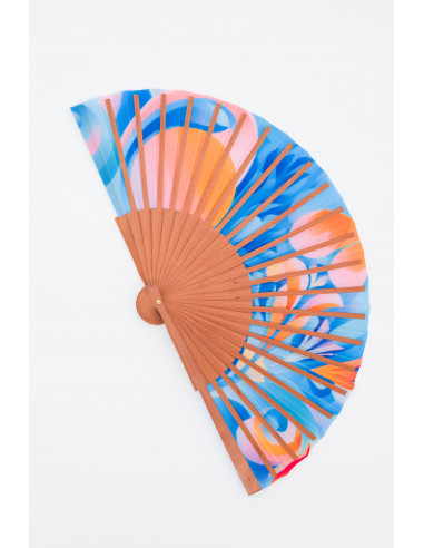 Ventall de fusta i seda estil Art Nouveau – Colors pastís i artesania espanyola – perfecte per a la calor – mitjana 23cm