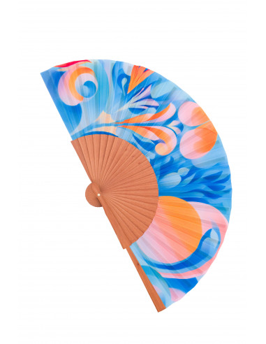 Ventall de fusta i seda estil Art Nouveau – Colors pastís i artesania espanyola – perfecte per a la calor – mitjana 23cm