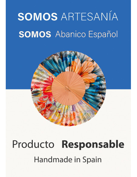 Abanico español de madera y seda en colores pastel – Diseño Art Nouveau ideal para el verano - Mediano 23 cm
