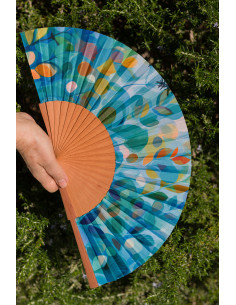 Spanish fan in pastel colors, made of wood and silk – Art Nouveau design, ideal for summer. Medium, 9” in length