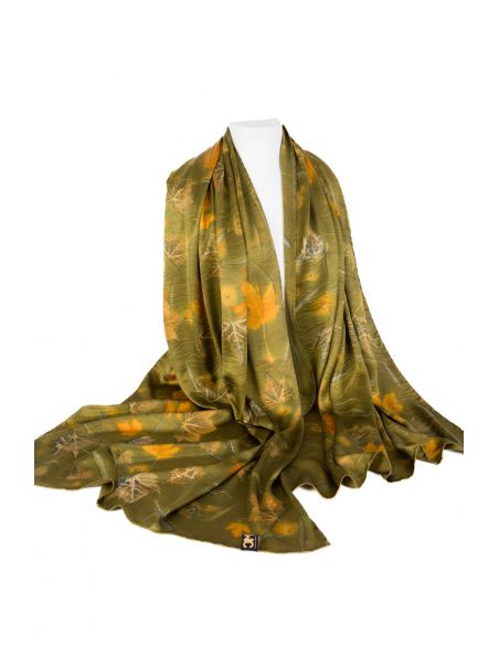 Pañuelo de seda para mujer. Foulard seda natural. Ecoprint hecho a mano. Chal elegante para fiesta