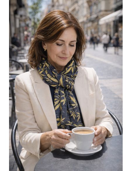 Pañuelo Chal Echarpe de Seda Natural, de gran tamaño, para mujer. Ecoprint hecho a mano en Crêpe de Seda.