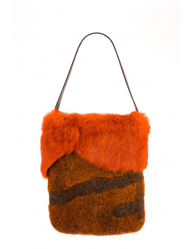👜 Bolso de Fieltro Marrón y Naranja Hecho a Mano: Exclusivo y Único