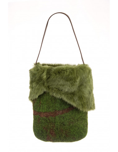 Handmade brown and green felt bag, exclusive, unique piece