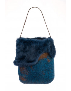 👜 Bolso de Fieltro Marrón y Azul Hecho a Mano: Exclusivo y Único