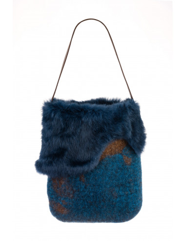 Handmade brown and blue felt bag, exclusive, unique piece