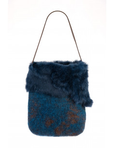 👜 Bolso de Fieltro Marrón y Azul Hecho a Mano: Exclusivo y Único 2