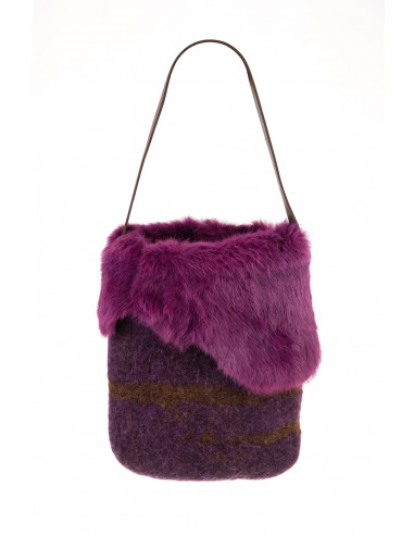 Handmade brown and purple felt bag, exclusive, unique piece