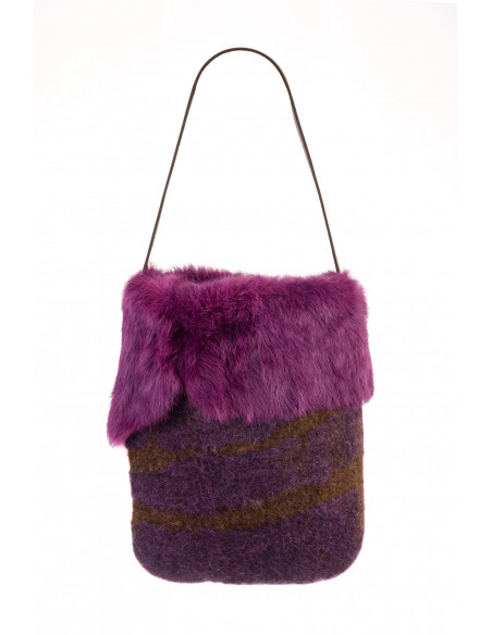 Handmade brown and purple felt bag, exclusive, unique piece