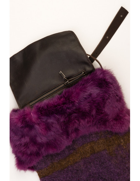 Handmade brown and purple felt bag, exclusive, unique piece